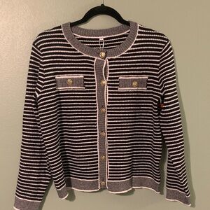 Chic Striped Cardigan with Gold Button Accents